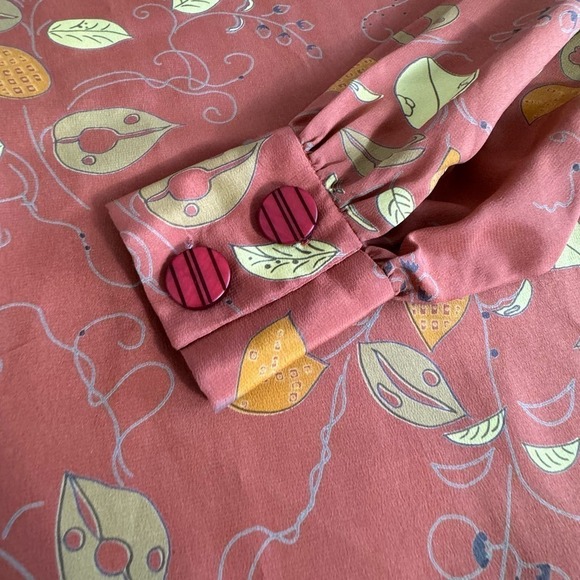 Vintage Charlotte Ford Retro 100% Silk Dress Tie Neck Collar Leaf  Rust Size 4 - Picture 6 of 12